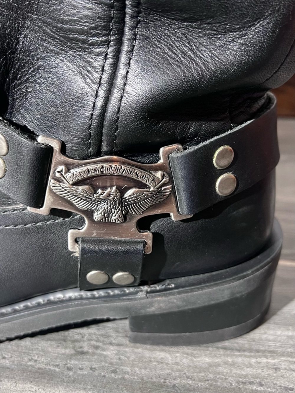 Harley Davidson Black Leather Boots with Silver Hardware - Picture 5 of 15